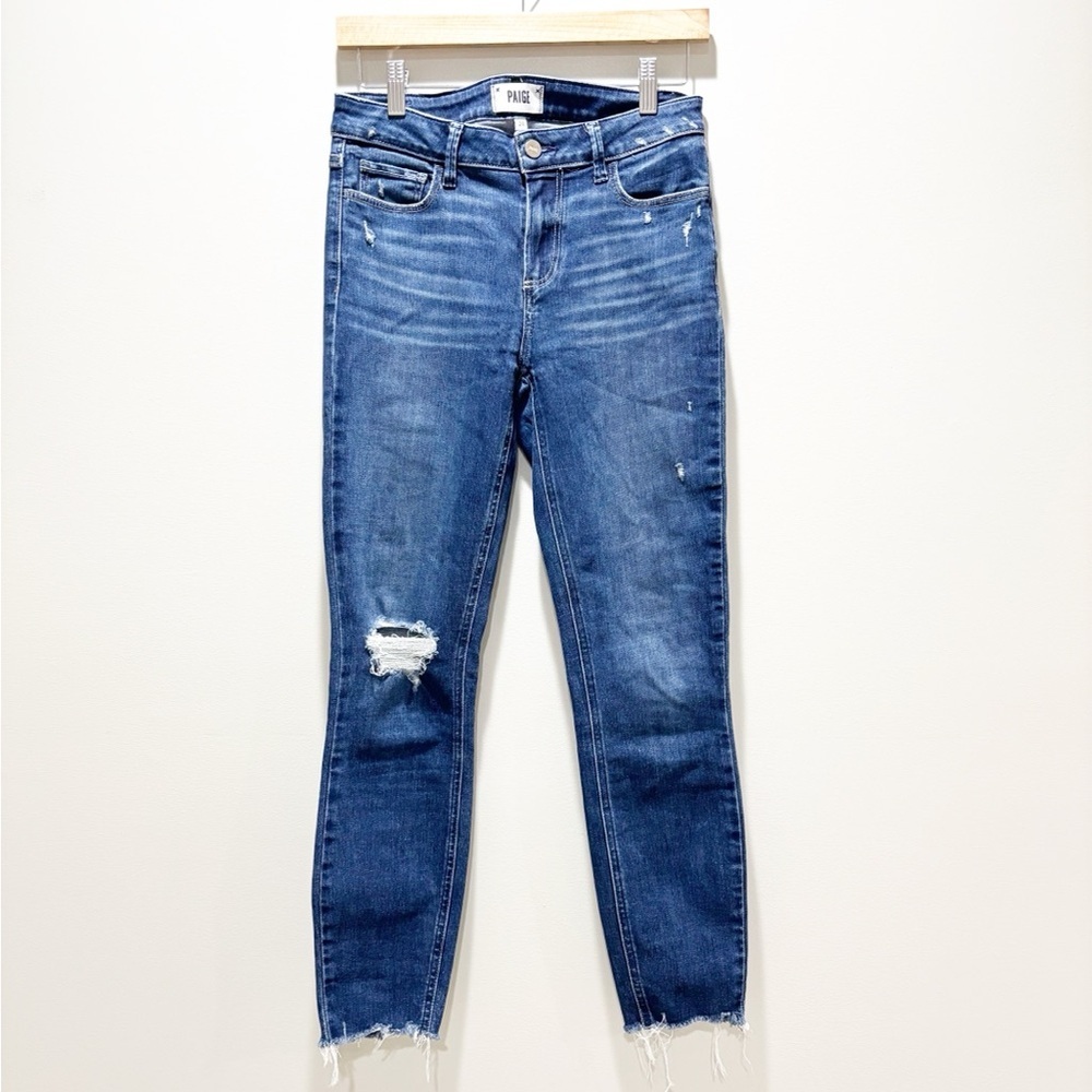 PAIGE Verdugo Ankle Blue Distressed Women's Jeans Frayed Hem Size 28